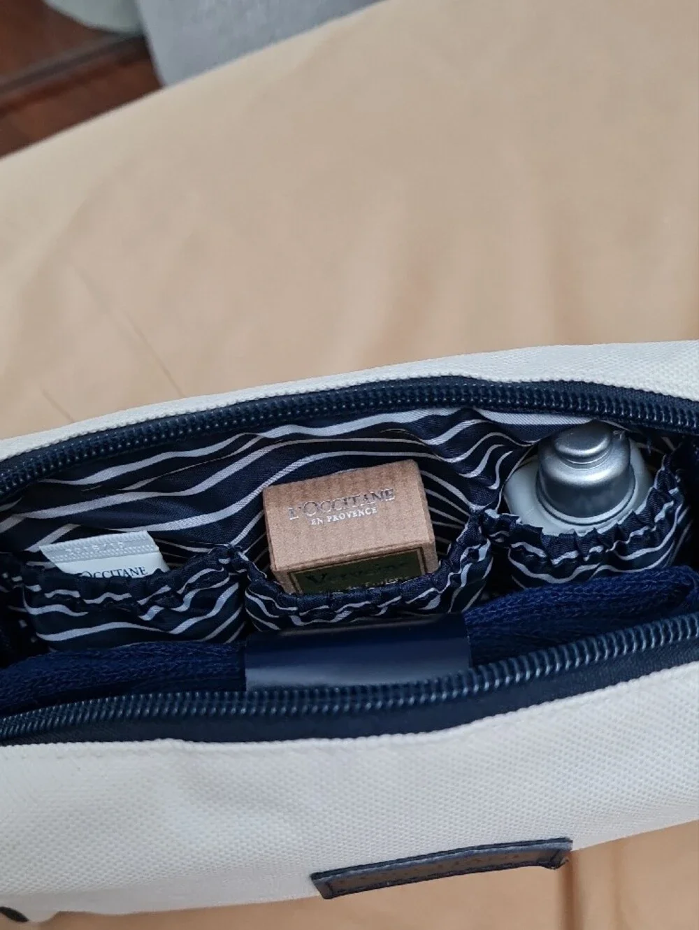 L'OCCITANE Cream and Black Canvas Toiletry Case